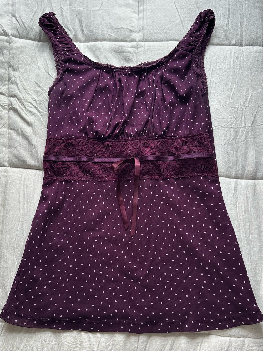 Maurices Plum Polka Dot Lace-Trim Cami